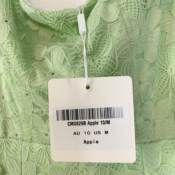 NWT Selfie Leslie Verona Off-Shoulder Lace Overlay Mini Dress Apple Green Medium - Picture 5 of 8